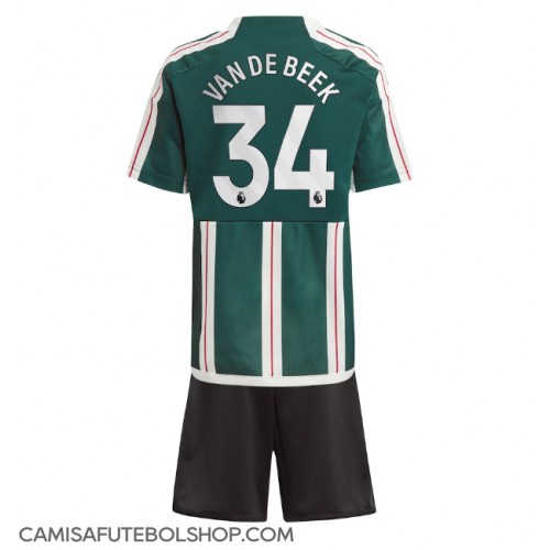 Camisa de time de futebol Manchester United Donny van de Beek #34 Replicas 2º Equipamento Infantil 2023-24 Manga Curta (+ Calças curtas)